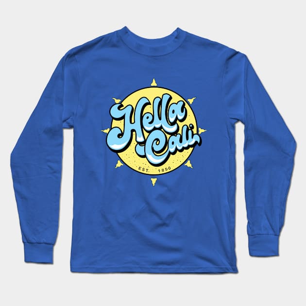 Hella Cali Yellow Sun Blue Lettering Logo Long Sleeve T-Shirt by HellaCali